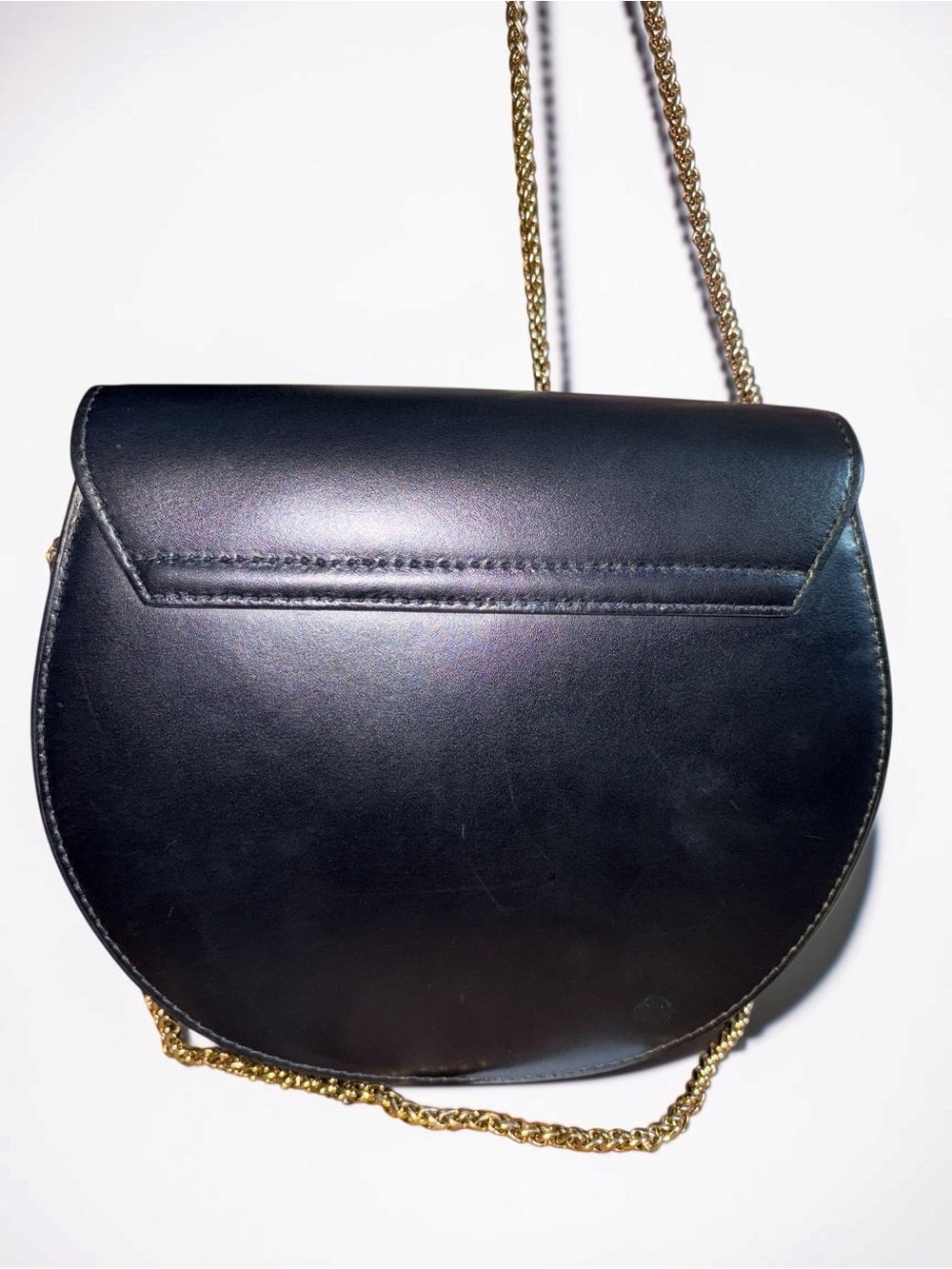 Furla Black Leather Half-Moon Crossbody with Gold Chain - Picture 5 of 10